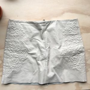 White Leather Mini Skirt with Ebroidery